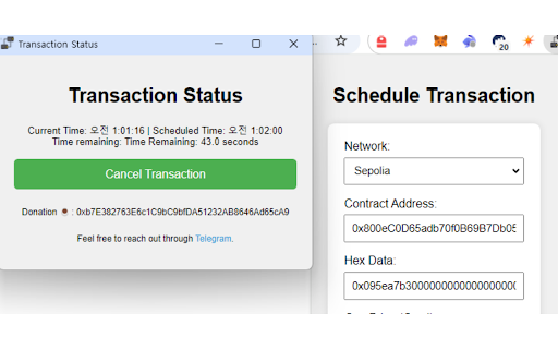 Scheduled Transaction Sender from Chrome web store to be run with OffiDocs Chromium online Scheduled Transaction Sender from Chrome web store to be run with OffiDocs Chromium online