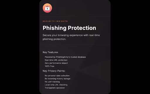 Security Insights : Phishing Protection from Chrome web store to be run with OffiDocs Chromium online Security Insights : Phishing Protection from Chrome web store to be run with OffiDocs Chromium online