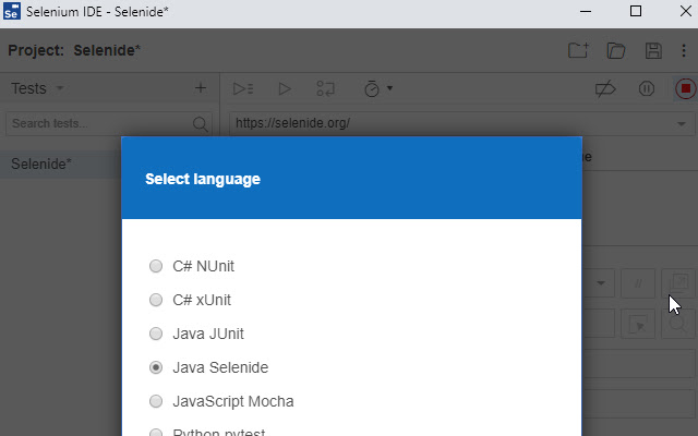 Selenide for Selenium IDE from Chrome web store to be run with OffiDocs Chromium online Selenide for Selenium IDE from Chrome web store to be run with OffiDocs Chromium online