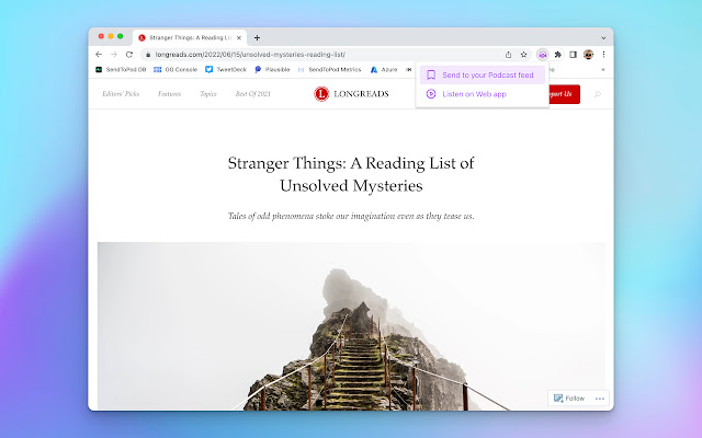 SendToPod Send web articles to Podcast from Chrome web store to be run with OffiDocs Chromium online SendToPod Send web articles to Podcast from Chrome web store to be run with OffiDocs Chromium online