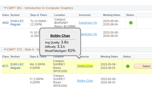 SFU RateMyProfessor Extension from Chrome web store to be run with OffiDocs Chromium online SFU RateMyProfessor Extension from Chrome web store to be run with OffiDocs Chromium online