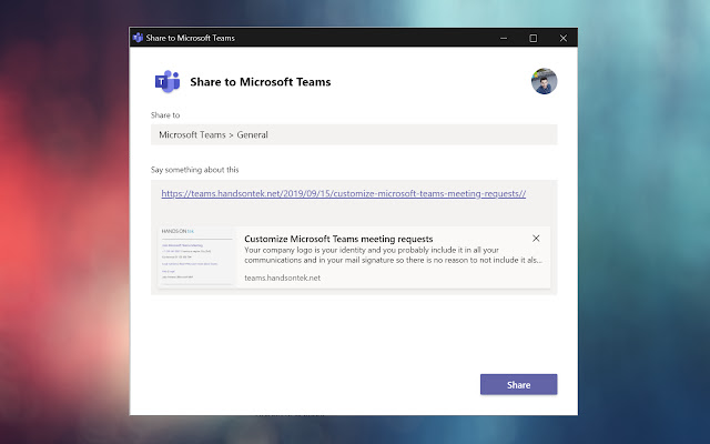 Share to Teams from Chrome web store to be run with OffiDocs Chromium online Share to Teams from Chrome web store to be run with OffiDocs Chromium online