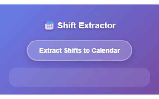 Shift Schedule to ICS Converter from Chrome web store to be run with OffiDocs Chromium online Shift Schedule to ICS Converter from Chrome web store to be run with OffiDocs Chromium online