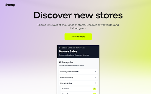 Shomp See Sales While You Shop from Chrome web store to be run with OffiDocs Chromium online Shomp See Sales While You Shop from Chrome web store to be run with OffiDocs Chromium online