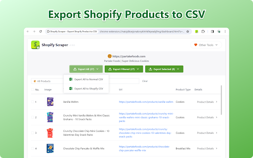 Shopify Scraper Export Shopify Product to CSV from Chrome web store to be run with OffiDocs Chromium online Shopify Scraper Export Shopify Product to CSV from Chrome web store to be run with OffiDocs Chromium online
