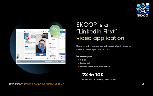 Skoop Instant Video, Content Creation, CRM for LinkedIn More from Chrome web store to be run with OffiDocs Chromium online Skoop Instant Video, Content Creation, CRM for LinkedIn More from Chrome web store to be run with OffiDocs Chromium online