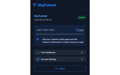 Skyfunnel Lead Extractor from Chrome web store to be run with OffiDocs Chromium online Skyfunnel Lead Extractor from Chrome web store to be run with OffiDocs Chromium online
