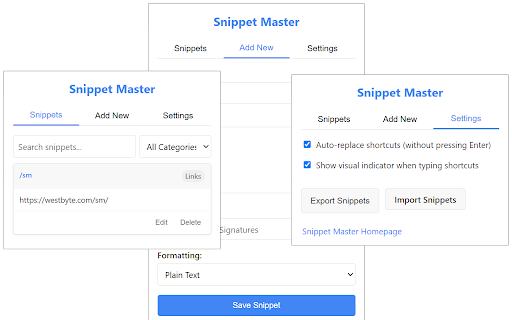 Snippet Master from Chrome web store to be run with OffiDocs Chromium online Snippet Master from Chrome web store to be run with OffiDocs Chromium online