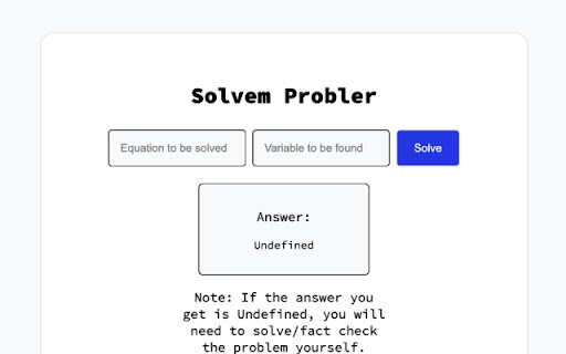 Solvem Probler from Chrome web store to be run with OffiDocs Chromium online Solvem Probler from Chrome web store to be run with OffiDocs Chromium online