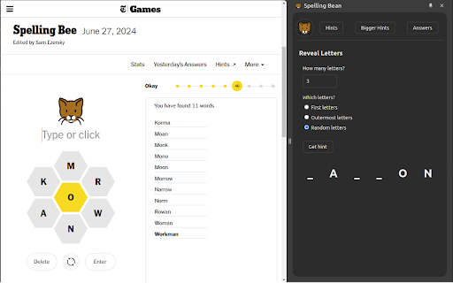 Spelling Bean from Chrome web store to be run with OffiDocs Chromium online Spelling Bean from Chrome web store to be run with OffiDocs Chromium online
