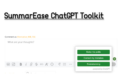 SummarEase ChatGPT Toolkit from Chrome web store to be run with OffiDocs Chromium online SummarEase ChatGPT Toolkit from Chrome web store to be run with OffiDocs Chromium online