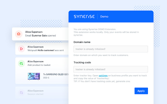 Synerise Simulator from Chrome web store to be run with OffiDocs Chromium online Synerise Simulator from Chrome web store to be run with OffiDocs Chromium online