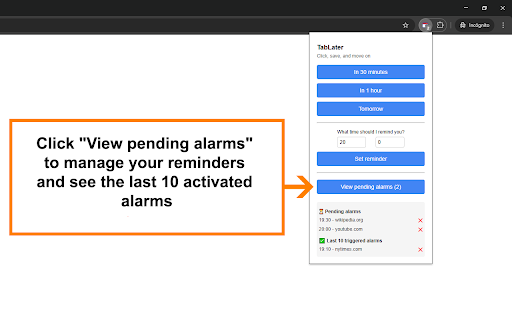 TabLater from Chrome web store to be run with OffiDocs Chromium online TabLater from Chrome web store to be run with OffiDocs Chromium online