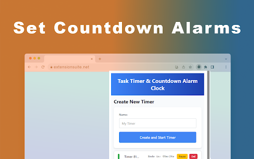 Task Timer Countdown Alarm Clock from Chrome web store to be run with OffiDocs Chromium online Task Timer Countdown Alarm Clock from Chrome web store to be run with OffiDocs Chromium online