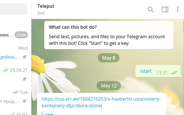 Teleput Send to Telegram from Chrome web store to be run with OffiDocs Chromium online Teleput Send to Telegram from Chrome web store to be run with OffiDocs Chromium online