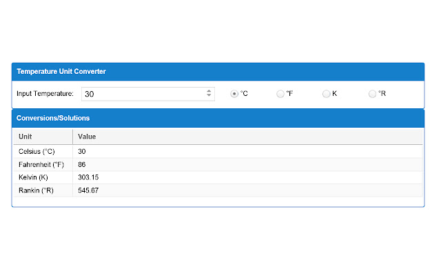 Temperature Unit Conversion Calculator from Chrome web store to be run with OffiDocs Chromium online Temperature Unit Conversion Calculator from Chrome web store to be run with OffiDocs Chromium online