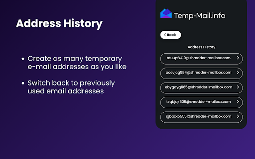 Temp Mail.info Disposable E Mail Adresses from Chrome web store to be run with OffiDocs Chromium online Temp Mail.info Disposable E Mail Adresses from Chrome web store to be run with OffiDocs Chromium online
