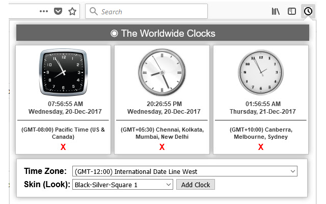 The Worldwide Clocks from Chrome web store to be run with OffiDocs Chromium online The Worldwide Clocks from Chrome web store to be run with OffiDocs Chromium online