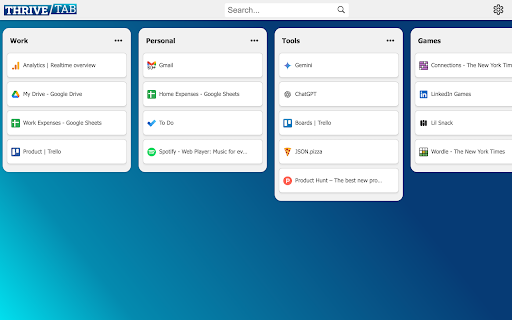 Thrive Tab: The Sites You Need, Blazing Fast from Chrome web store to be run with OffiDocs Chromium online Thrive Tab: The Sites You Need, Blazing Fast from Chrome web store to be run with OffiDocs Chromium online