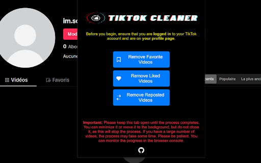 TikTok Cleaner from Chrome web store to be run with OffiDocs Chromium online TikTok Cleaner from Chrome web store to be run with OffiDocs Chromium online
