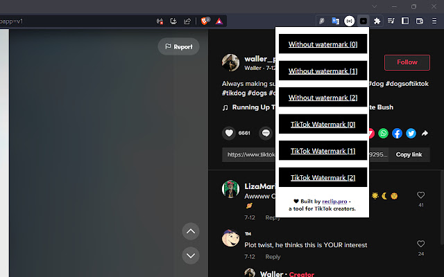 TikTok Video Downloader by reclip.pro from Chrome web store to be run with OffiDocs Chromium online TikTok Video Downloader by reclip.pro from Chrome web store to be run with OffiDocs Chromium online