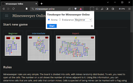 Timekeeper for Minesweeper Online from Chrome web store to be run with OffiDocs Chromium online Timekeeper for Minesweeper Online from Chrome web store to be run with OffiDocs Chromium online