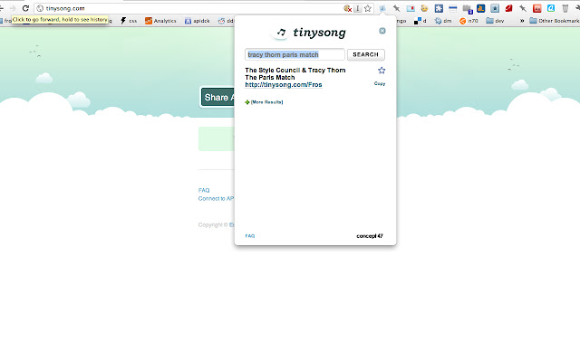 Tinysong Grooveshark Extension from Chrome web store to be run with OffiDocs Chromium online Tinysong Grooveshark Extension from Chrome web store to be run with OffiDocs Chromium online