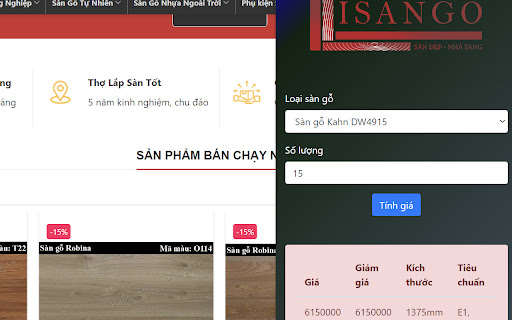 Tính giá sàn gỗ from Chrome web store to be run with OffiDocs Chromium online Tính giá sàn gỗ from Chrome web store to be run with OffiDocs Chromium online