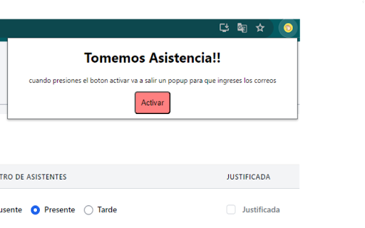 Tomar Asistencia from Chrome web store to be run with OffiDocs Chromium online Tomar Asistencia from Chrome web store to be run with OffiDocs Chromium online