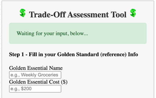 Trade Off Assessment Tool from Chrome web store to be run with OffiDocs Chromium online Trade Off Assessment Tool from Chrome web store to be run with OffiDocs Chromium online
