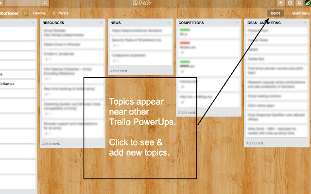 Trello Topics from Chrome web store to be run with OffiDocs Chromium online Trello Topics from Chrome web store to be run with OffiDocs Chromium online