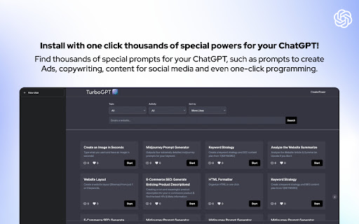 TurboGPT Super Powers in your Chat GPT from Chrome web store to be run with OffiDocs Chromium online TurboGPT Super Powers in your Chat GPT from Chrome web store to be run with OffiDocs Chromium online