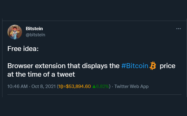 Tweet Bitcoin Price from Chrome web store to be run with OffiDocs Chromium online Tweet Bitcoin Price from Chrome web store to be run with OffiDocs Chromium online