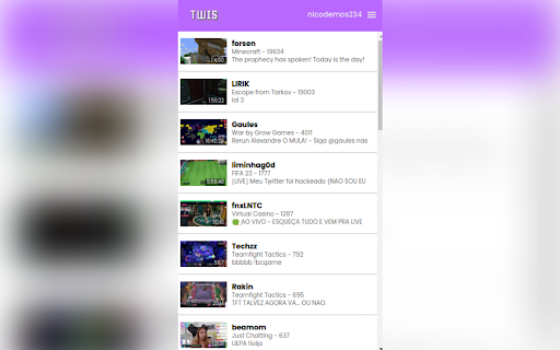 TWIS Twitch Who is Streaming from Chrome web store to be run with OffiDocs Chromium online TWIS Twitch Who is Streaming from Chrome web store to be run with OffiDocs Chromium online