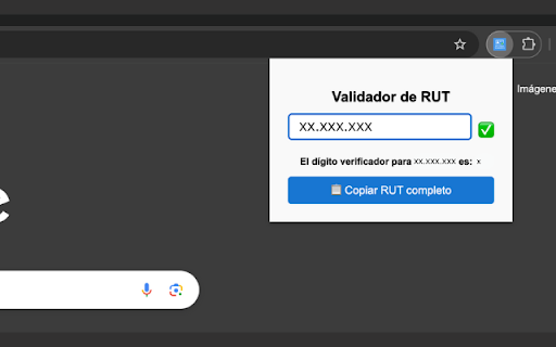 Validador de RUT Chileno from Chrome web store to be run with OffiDocs Chromium online Validador de RUT Chileno from Chrome web store to be run with OffiDocs Chromium online