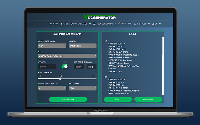 VCCGenerator Credit Card Generator Tool from Chrome web store to be run with OffiDocs Chromium online VCCGenerator Credit Card Generator Tool from Chrome web store to be run with OffiDocs Chromium online