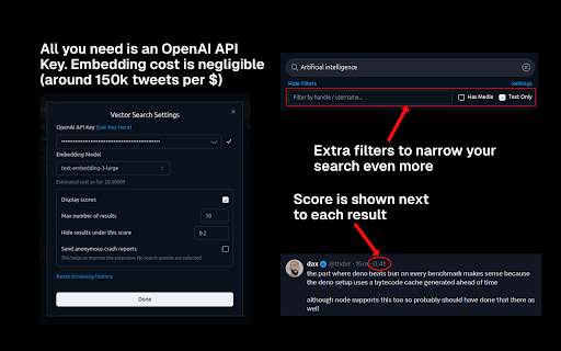 Vector Search for X (formerly Twitter) from Chrome web store to be run with OffiDocs Chromium online Vector Search for X (formerly Twitter) from Chrome web store to be run with OffiDocs Chromium online