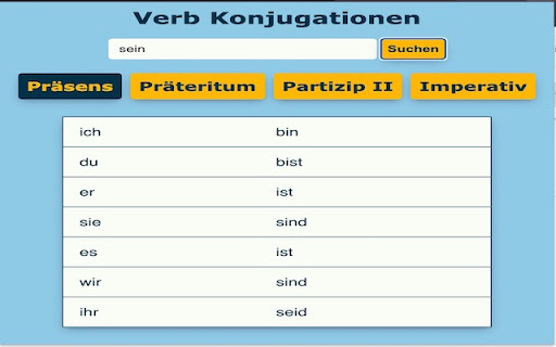 Verb Konjugation from Chrome web store to be run with OffiDocs Chromium online Verb Konjugation from Chrome web store to be run with OffiDocs Chromium online