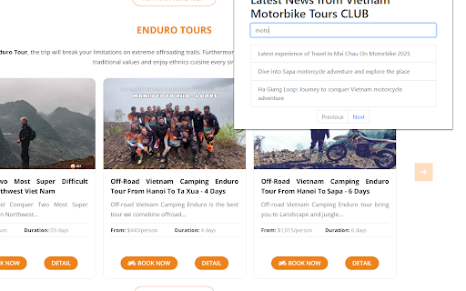 Vietnam Motorbike Tours CLUB from Chrome web store to be run with OffiDocs Chromium online Vietnam Motorbike Tours CLUB from Chrome web store to be run with OffiDocs Chromium online