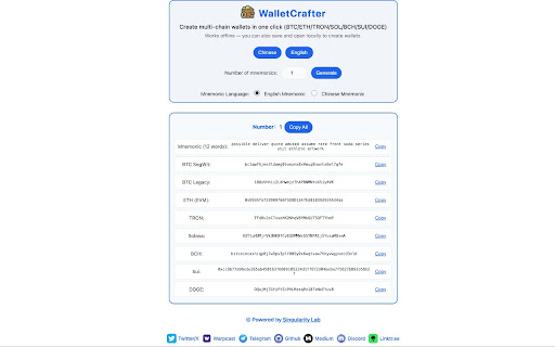WalletCrafter(钱包工坊) 一键生成多链钱包助记词 from Chrome web store to be run with OffiDocs Chromium online WalletCrafter(钱包工坊) 一键生成多链钱包助记词 from Chrome web store to be run with OffiDocs Chromium online