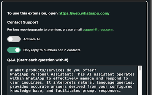 Whatsapp Personal Assistant from Chrome web store to be run with OffiDocs Chromium online Whatsapp Personal Assistant from Chrome web store to be run with OffiDocs Chromium online