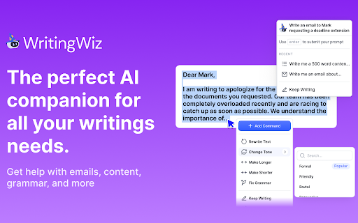 WritingWiz AI Writing Helper from Chrome web store to be run with OffiDocs Chromium online WritingWiz AI Writing Helper from Chrome web store to be run with OffiDocs Chromium online