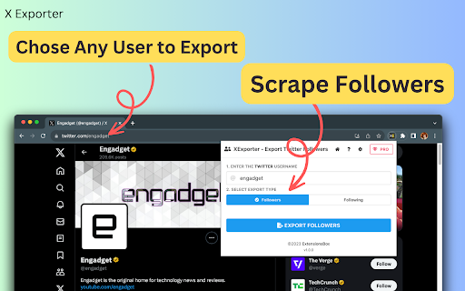 XExporter Export Twitter Followers from Chrome web store to be run with OffiDocs Chromium online XExporter Export Twitter Followers from Chrome web store to be run with OffiDocs Chromium online