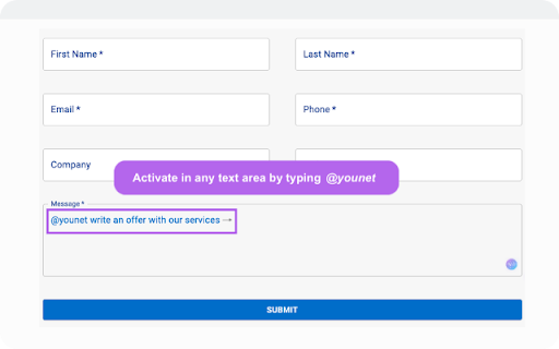 Younet: Personalized AI to write respond from Chrome web store to be run with OffiDocs Chromium online Younet: Personalized AI to write respond from Chrome web store to be run with OffiDocs Chromium online
