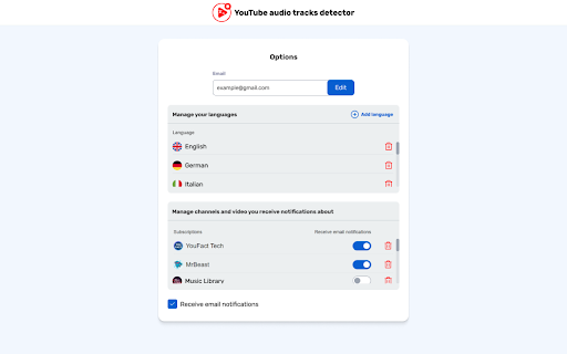 YouTube Audio Tracks Detector (by vidby.com) from Chrome web store to be run with OffiDocs Chromium online YouTube Audio Tracks Detector (by vidby.com) from Chrome web store to be run with OffiDocs Chromium online