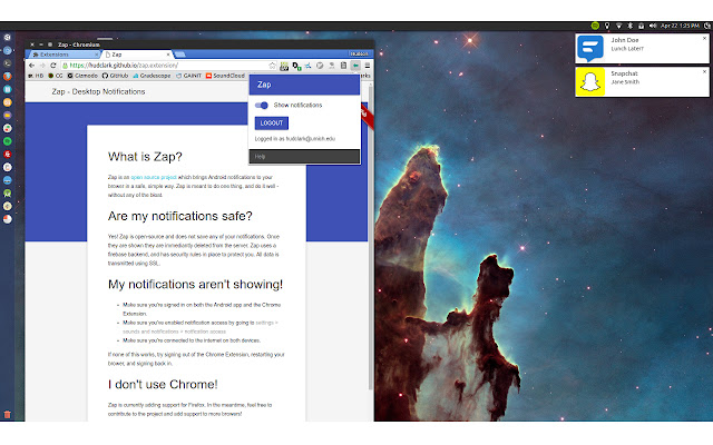 Zap Desktop Notifications from Chrome web store to be run with OffiDocs Chromium online Zap Desktop Notifications from Chrome web store to be run with OffiDocs Chromium online