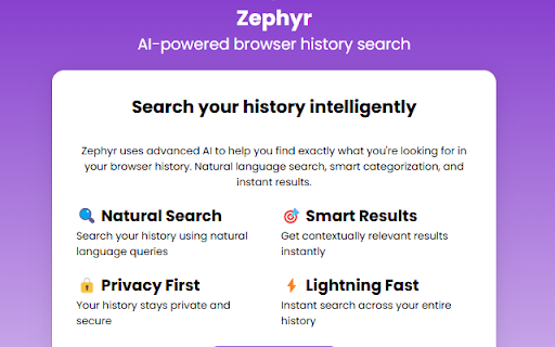 Zephyr AI powered history search from Chrome web store to be run with OffiDocs Chromium online Zephyr AI powered history search from Chrome web store to be run with OffiDocs Chromium online