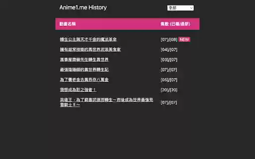 Anime1.me History from Chrome web store to be run with OffiDocs Chromium online Anime1.me History from Chrome web store to be run with OffiDocs Chromium online