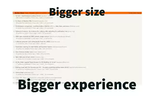 Bigger Hacker News from Chrome web store to be run with OffiDocs Chromium online Bigger Hacker News from Chrome web store to be run with OffiDocs Chromium online