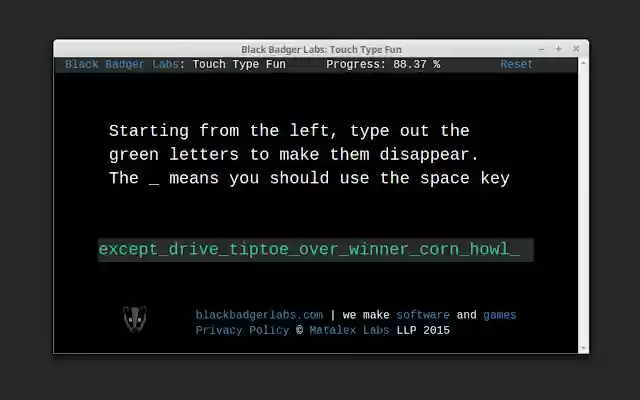 Black Badger Labs: Touch Type Fun from Chrome web store to be run with OffiDocs Chromium online Black Badger Labs: Touch Type Fun from Chrome web store to be run with OffiDocs Chromium online